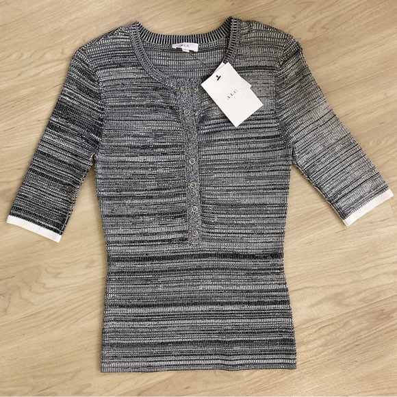 A.L.C. Sweater Knit Henley Top in Gray & White Blend Size Small NWT $298 - Picture 2 of 5